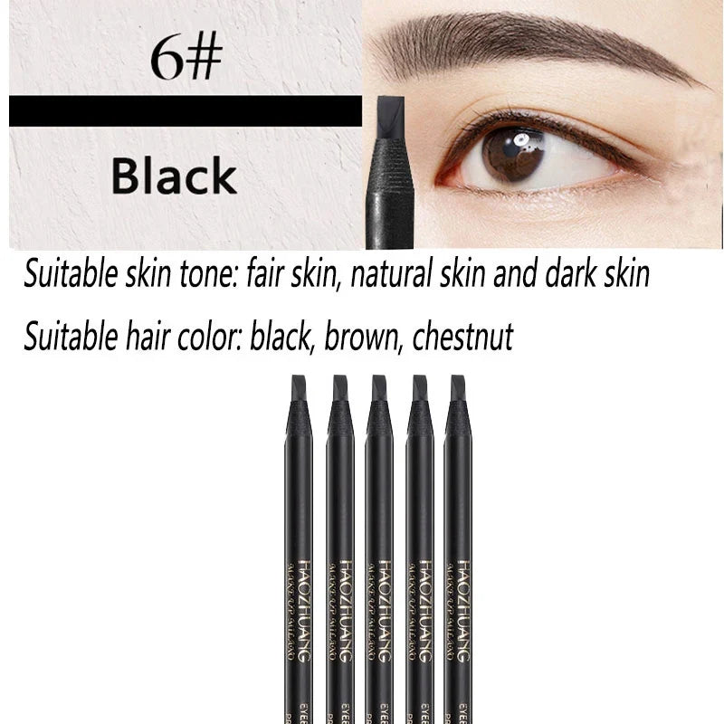 5PCS Haozhuang Eyebrow Pencil Brown Wholesale Cosmetic Pencil Product Natural Waterproof Long-Lasting Tattoo Brush Makeup Beauty Tri Light Beauty