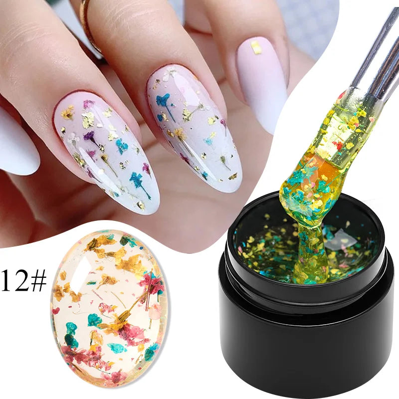 MEET ACROSS 5ml Colorful Flower Fairy Gel Nail Polish Purple Pink Natural Dried Flower Gel Semi Permanent UV Varnish Nails Art Tri Light Beauty