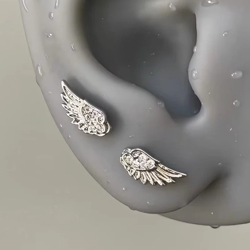 Fashion Zircon Wing Stud Earrings for Women Luxury Shiny Crystal Creative Angel Wings Cross Silver Color Ear Studs Jewelry Gifts Pi-Mart