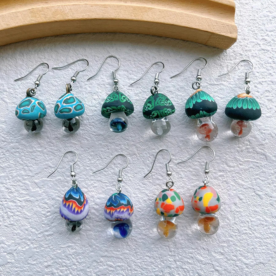 New Cute Polymer Clay Mushroom Acrylic Drop Earrings for Women Cartoon Colorful Flower Pendant Earring 2024 Trend Jewelry Gift Pi-Mart