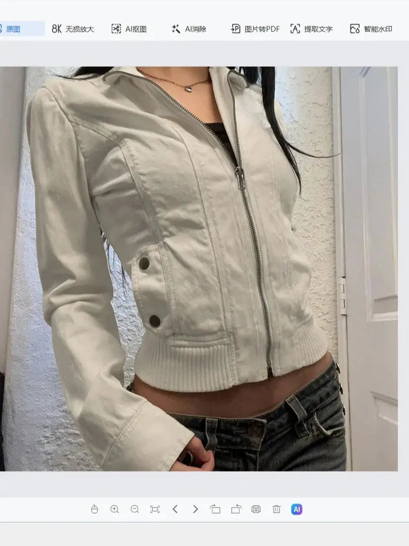 Vintage Cropped Jackets for Women Harajuku Casual Slim Fit Zipper Coat Y2K Streetwear Long Sleeve Outerwear Autumn LadyShow.Store