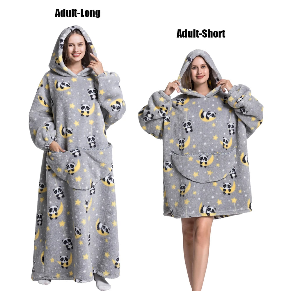 Women Plush Fleece Blanket Men Warm Thick Hoodies Adult Giant TV Blanlets with Sleeves Super Long Cold-proof Homewear Pajamas Pi-Mart