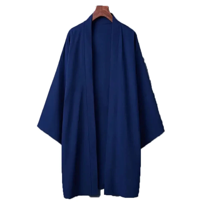 Men's Solid Color Long Sleeve Cardigan Long Kimono Shirt Asian Traditional Wear Yukata Haori Jacket Coat 6 Color Japanese Kimono LadyShow.Store