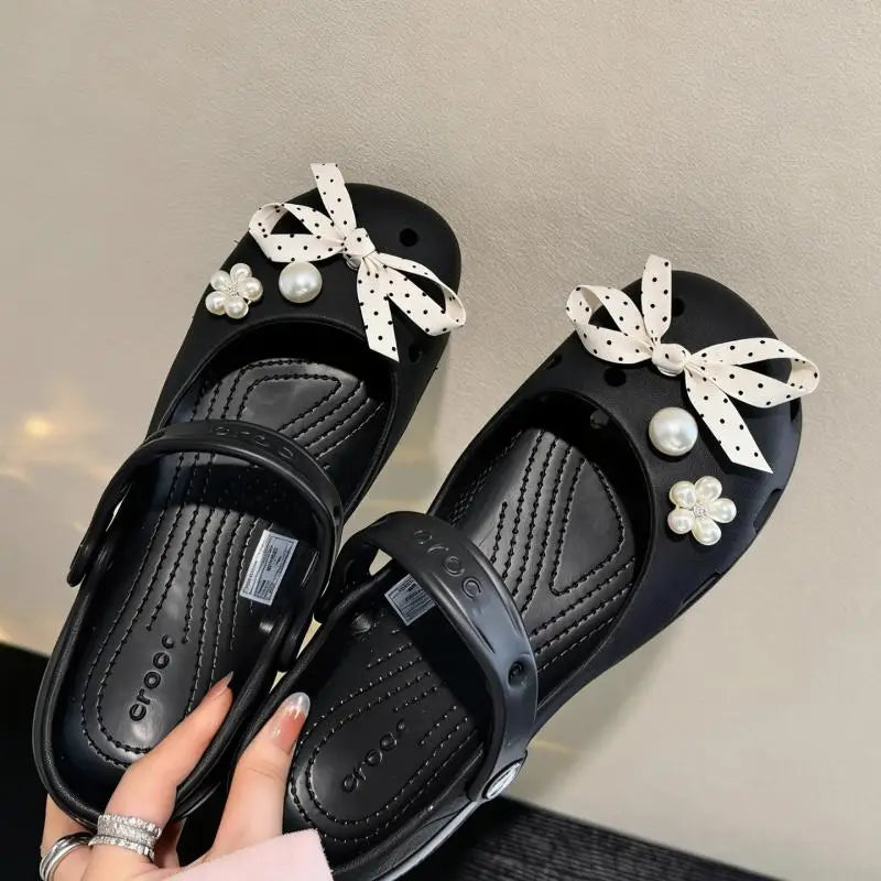 Elegant Polka Dot Bowknot DIY Shoes Charms Set 2026 New Luxury Faux Pearl Ballet Clogs Accessories Woman's Shoes Decorations Pi-Mart