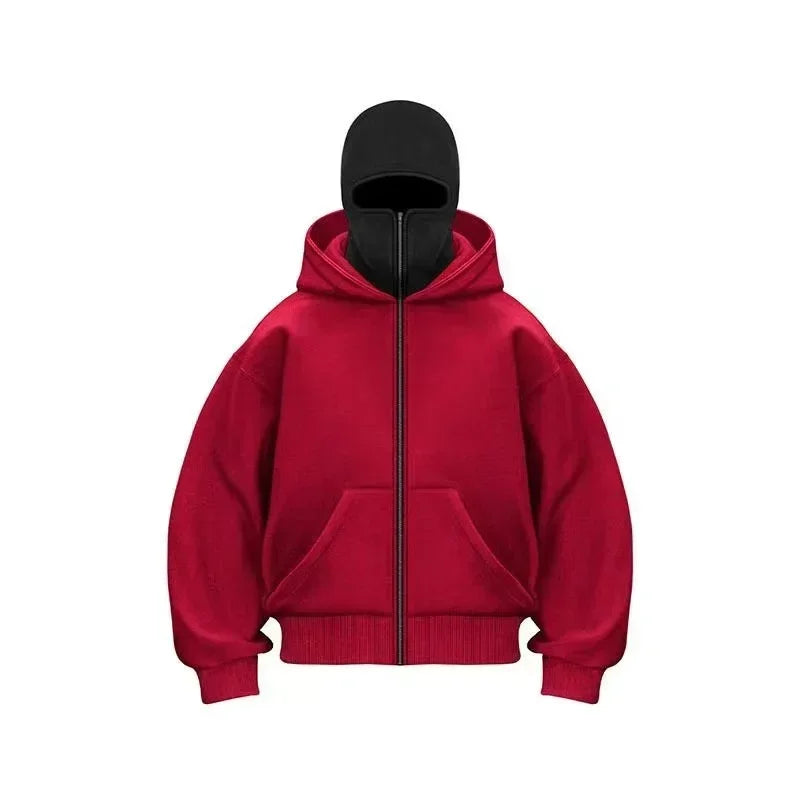Men and Women Balaclava Y2K Gothic Harajuku Spring Autumn Winter New Item Double Hooded Sweatshirt Men Hooded Mask Zipper Jacket Pi-Mart