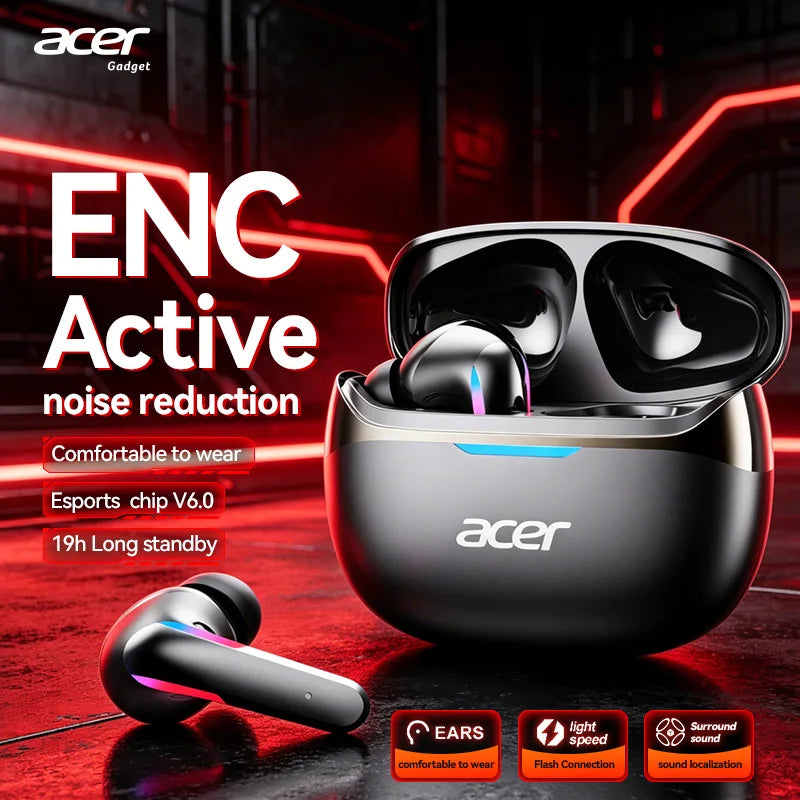 Acer Ohr829 Wireless Headphones Bluetooth 6.0 Low-Latency Gaming Headphones Enc Call Noise Reduction Surround Stereo Sound Comfortable to Wear Long Battery Life Compatible with Mobile Phones and Tablets Pi-Mart