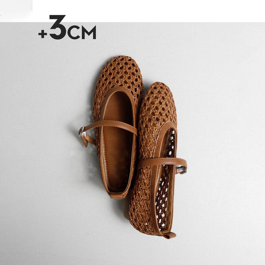 2026 Summer New Fashion Simple One-Buckle Vintage Flats for Women, Soft and Comfortable Ballet Shoes, Shallow Mouth Sandals Pi-Mart