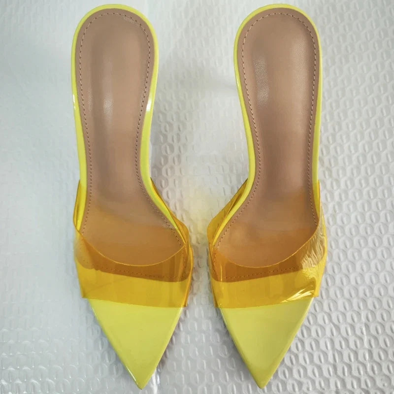 New Summer Women's High-heeled Sandals Simple Transparent High-heeled Slippers Stiletto Pointed Open-toed Slippers Mules LadyShow.Store