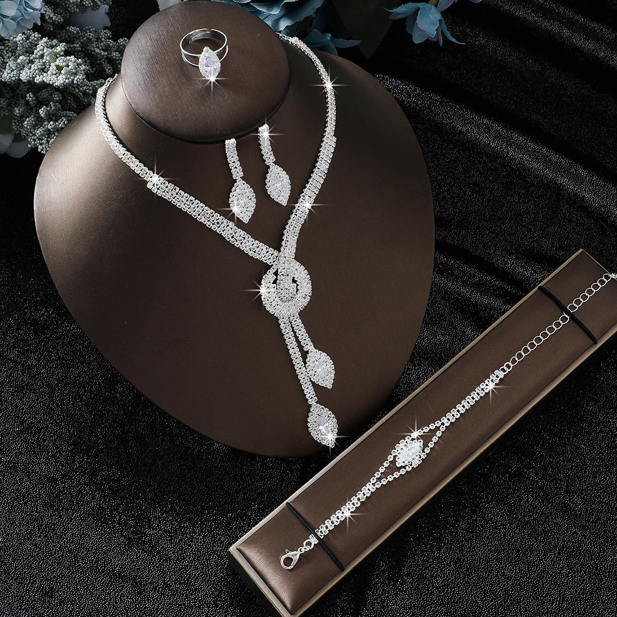Exquisite luxury nude diamond zirconia bridal wedding banquet lady's necklace and earrings jewelry set Pi-Mart