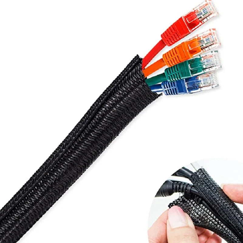 1M 3M 5M Braided Cable Sleeve PET Nylon Wrapping Cable Casing Cable Sleeves Wire for Desk PC TV Wire Protector Cable Wrap Cover Pi-Mart