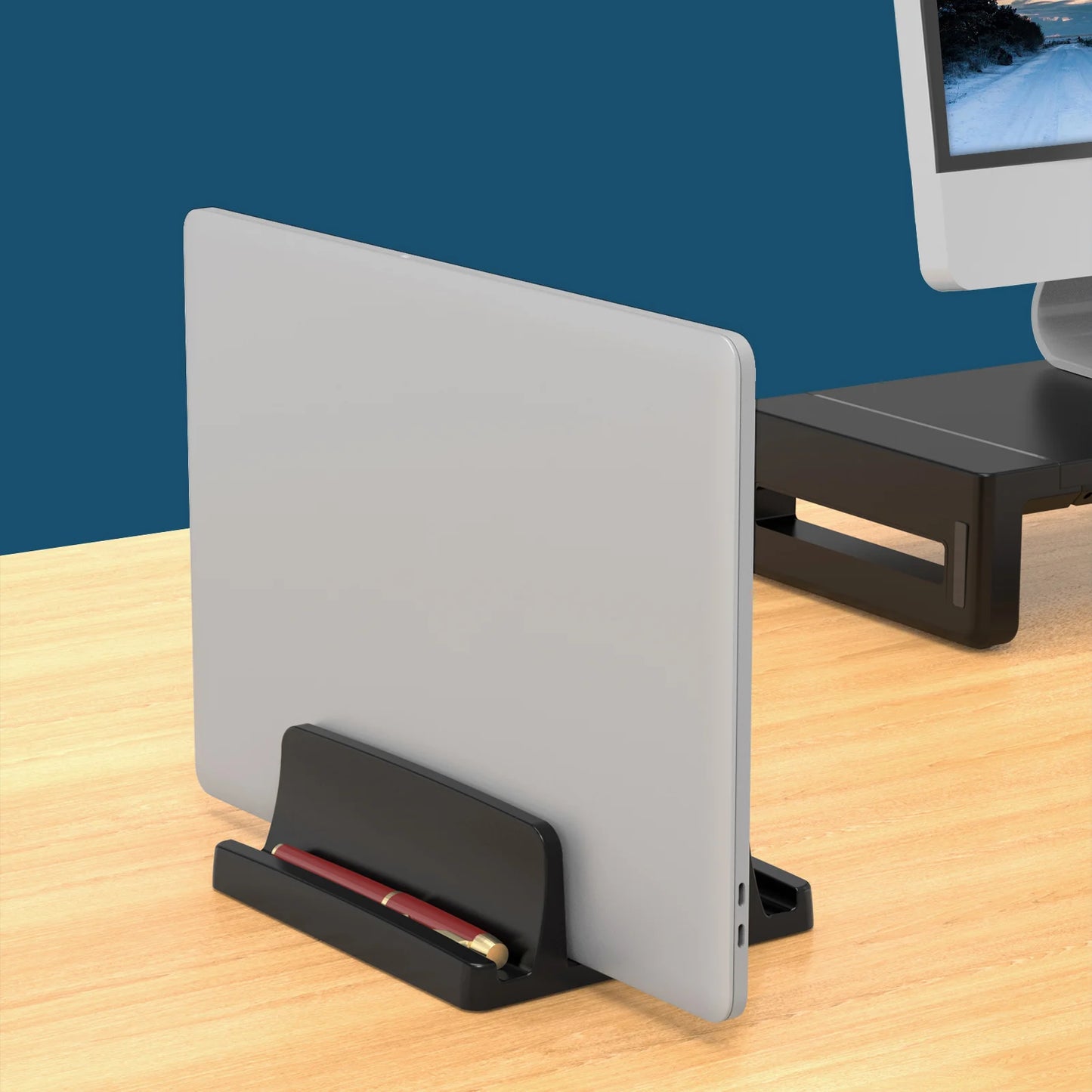 Vertical Laptop Stand for Desk,Dual Slots Plastic Laptop Holder with Space Saving Design,Laptop Stand Supports MacBook Pi-Mart