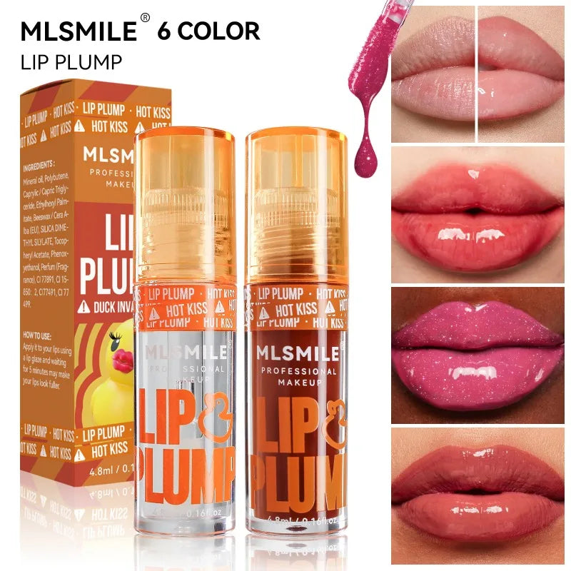 MLSMILE Duck Lip Plump Lip Oil Moisturizing Lip Gloss Mirror Water nature long-lasting  Gloss Gloss Pearl Lip Glaze Set Tri Light Beauty