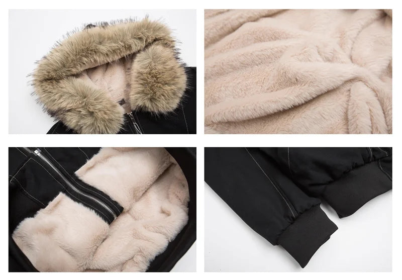 ZAROY Fur Collar Hooded Parkas Y2k Harajuku Thicken Padded Jackets Casual Zipper Gothic Women&Men Winter Coats Streetwear кур LadyShow.Store