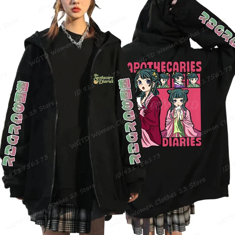 Funny The Apothecary Diaries Print Hoodies Men Women Casual Harajuku Zipper Hooded Pullovers Coat Anime Streetwear Sweatshirt LadyShow.Store