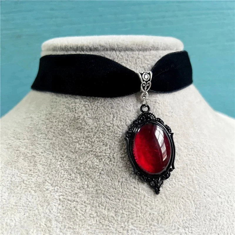 Gothic Vampire Cameo Pendant Choker Velvet Necklace for Women Fashion Pagan Witchcraft Jewelry Female Gifts Creative Punk Choker Pi-Mart