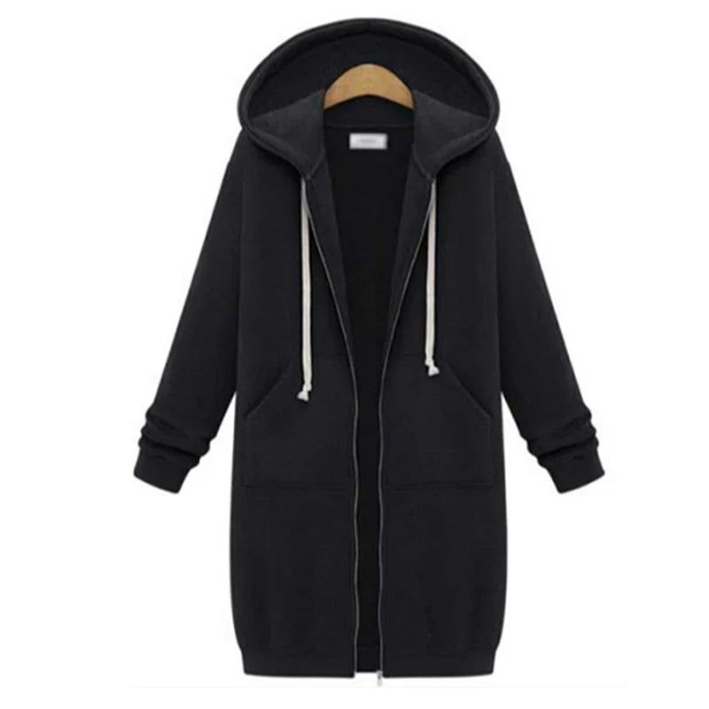 2024 Women's Autumn Winter ThickenHoodies Parkas Loose Hooded Jackets Zipper Pocket Maxi Size Sweatshirt Sports Dresses Outwear LadyShow.Store