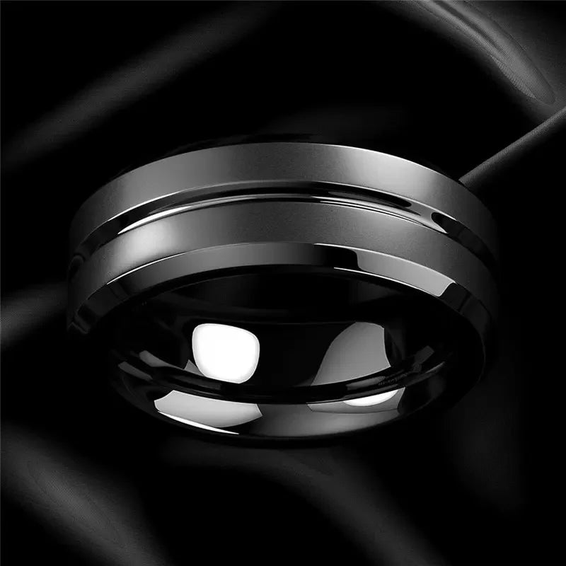 8mm Stainless Steel Men Rings Wholesale Black Groove Matte Wedding Engagement Party Gift Anniversary Rings For Women Jewelry Pi-Mart