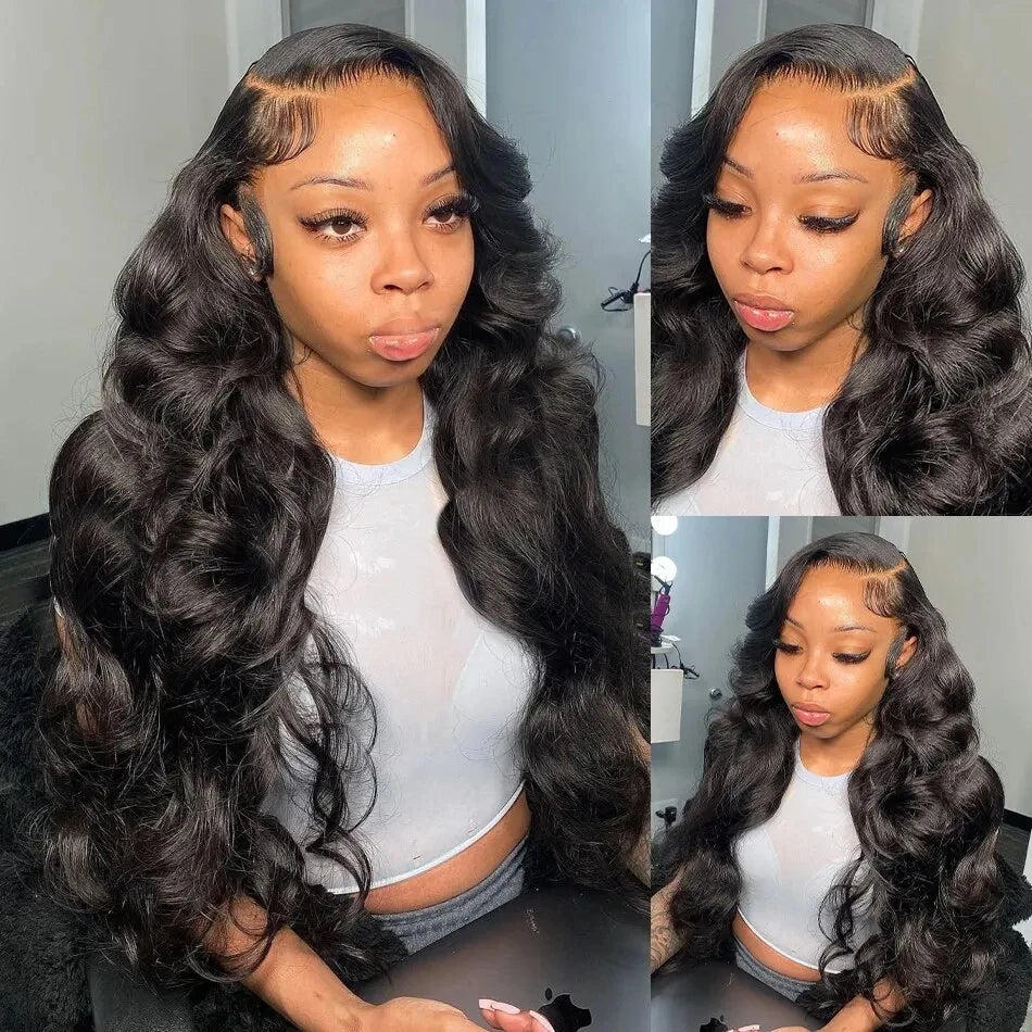 Brazilian Remy Human Hair Lace Front Wig Natural Black Body Wave 13x4 HD Transparent Lace Frontal Pre Plucked For Women LadyShow.Store