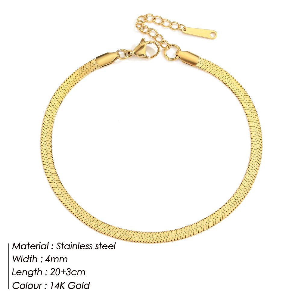 EMANCO 4MM Snake Chain Anklet Womens Beach Chain Stainless Steel Anklet Gift Drop/Wholesale Factory Direct Sales Pi-Mart