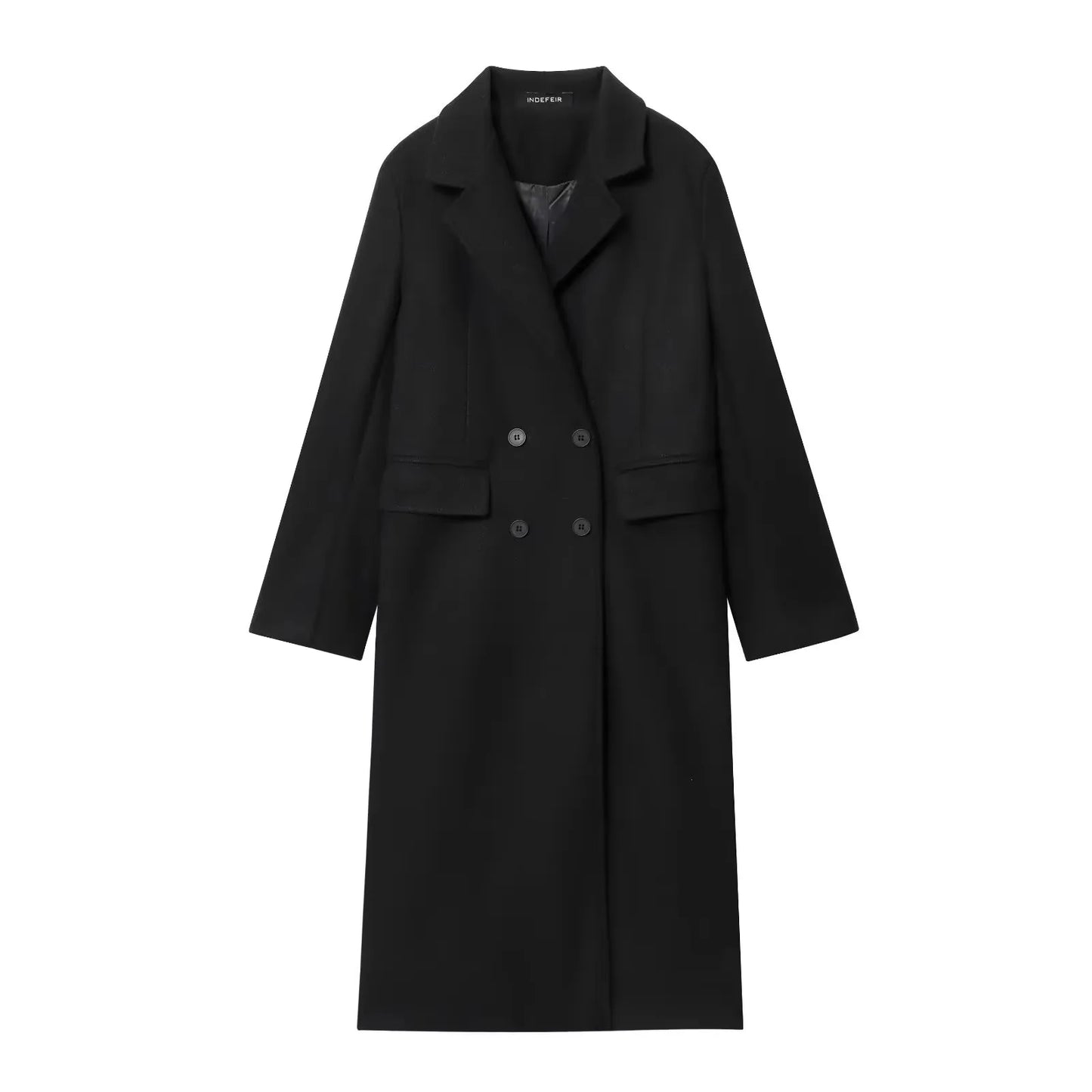 HH Women Fashion Burgundy Coat Double Breasted Long Sleeve Lapel Blends Jacket Autumn Winter High Street Outerwear LadyShow.Store