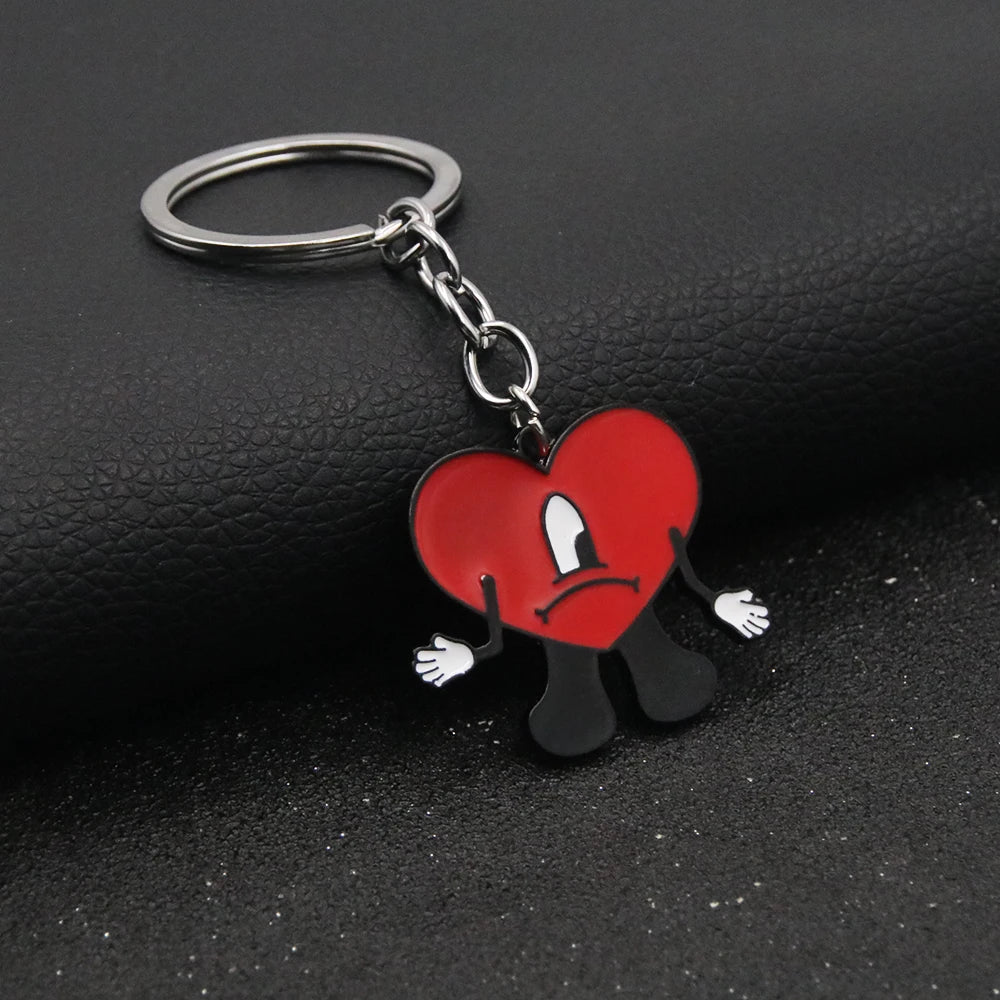 Cute Rabbit Bad Bunny Keychain Fashion Heart Pendant Keyring For Women Men Jewelry Gift Pi-Mart