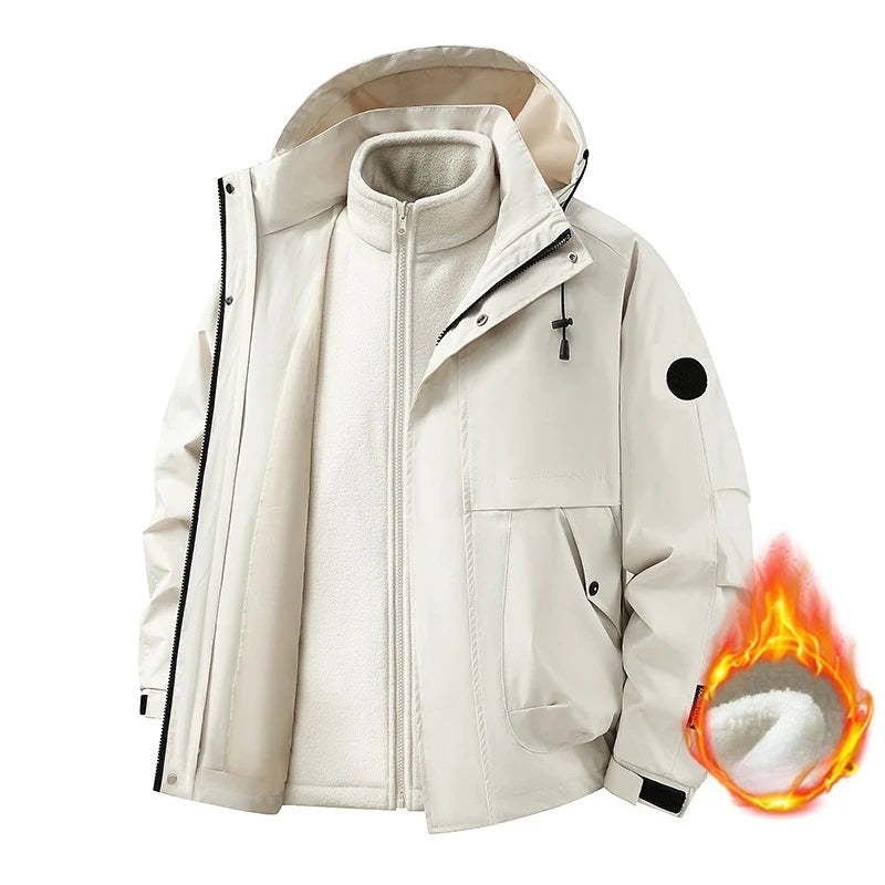 New Autumn and Winter Three in One Outdoor Jacket for Couples Warm Hooded Waterproof Two-piece Set Windbreaker Hiking Jacket Pi-Mart