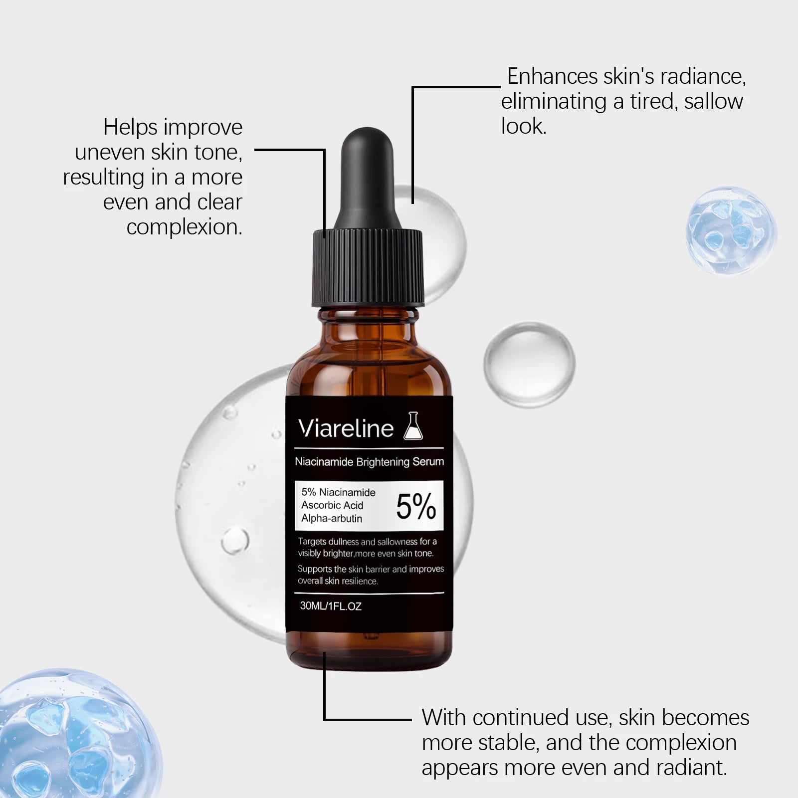 5% Niacinamide Brighten Serum Fade Dark Spots Even Skin Tone Improve Dullness Shrink Pores Moisturizing Hydration Sensitive Skin Pi-Mart