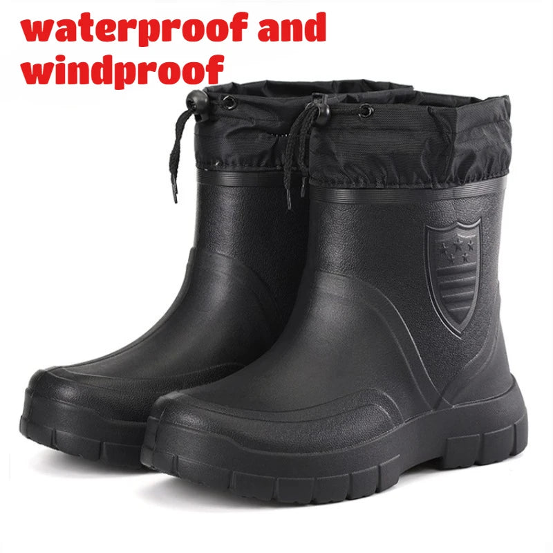 Large Size Autumn Winter Fashionable Cotton Low Cut Fleece Rain Boots Lightweight Waterproof Windproof Anti Slip Warm Rain Boots Pi-Mart
