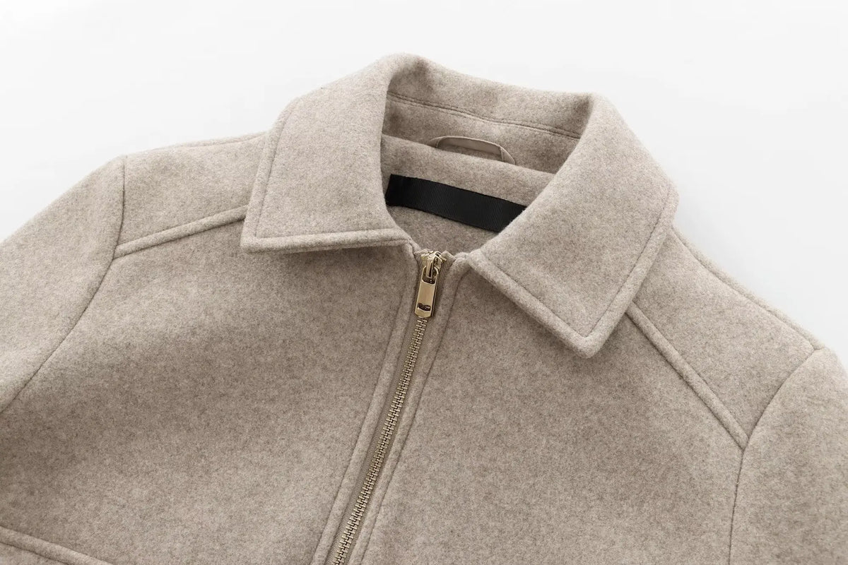 Women's Zipper Jacket Coat New Winter Long Sleeve Pocket Outerwear Coat Short Street Elegant Women's Jacket Pi-Mart