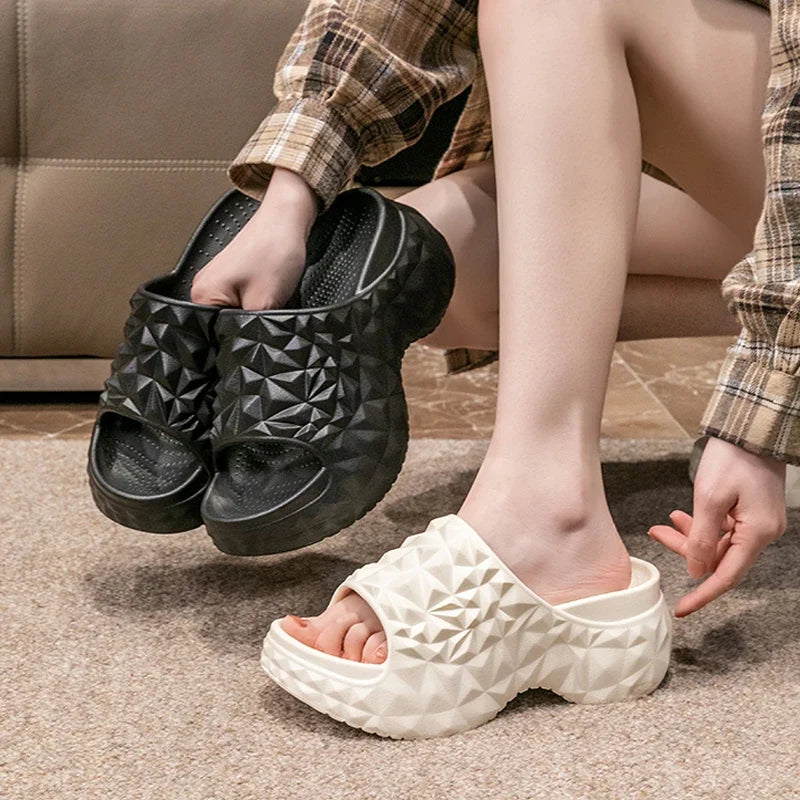 Women's Chunky Platform Slippers Summer Comfort Soft Thick Bottom Slides Woman for Sandals New Open Toe Non-slip Beach Shoes LadyShow.Store