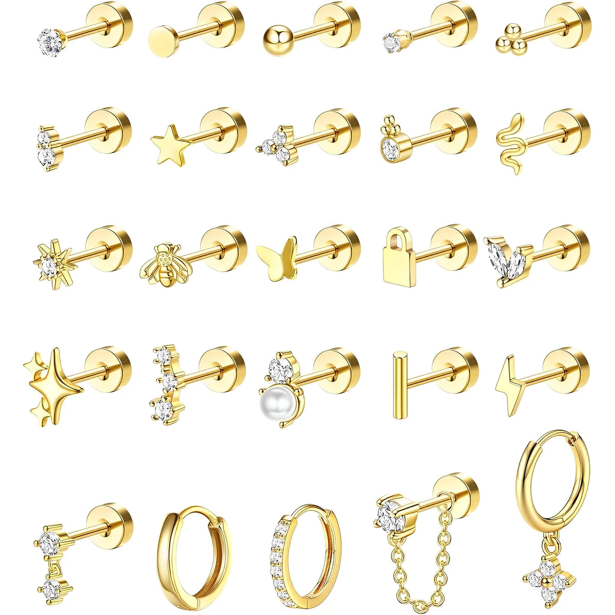 Bobisty 1pc Earrings Surgical Stainless Steel Earrings for Women Dainty Flat Back Earring Stud Hoop Cartilage for Sensitive Ears Pi-Mart