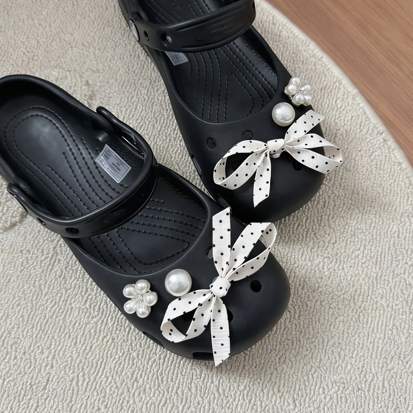 Elegant Polka Dot Bowknot DIY Shoes Charms Set 2026 New Luxury Faux Pearl Ballet Clogs Accessories Woman's Shoes Decorations Pi-Mart