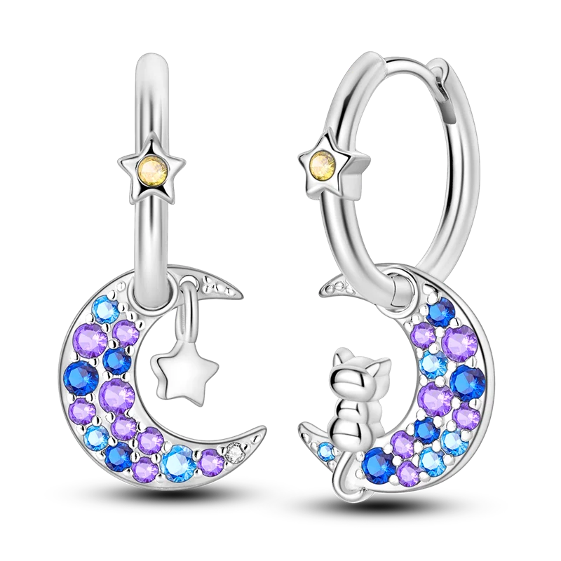 Genuine 925 Sterling Silver Love Feather Earrings Fit Original Charms Hoop For Women Girls Stud Earring Fine Jewelry Gifts Pi-Mart