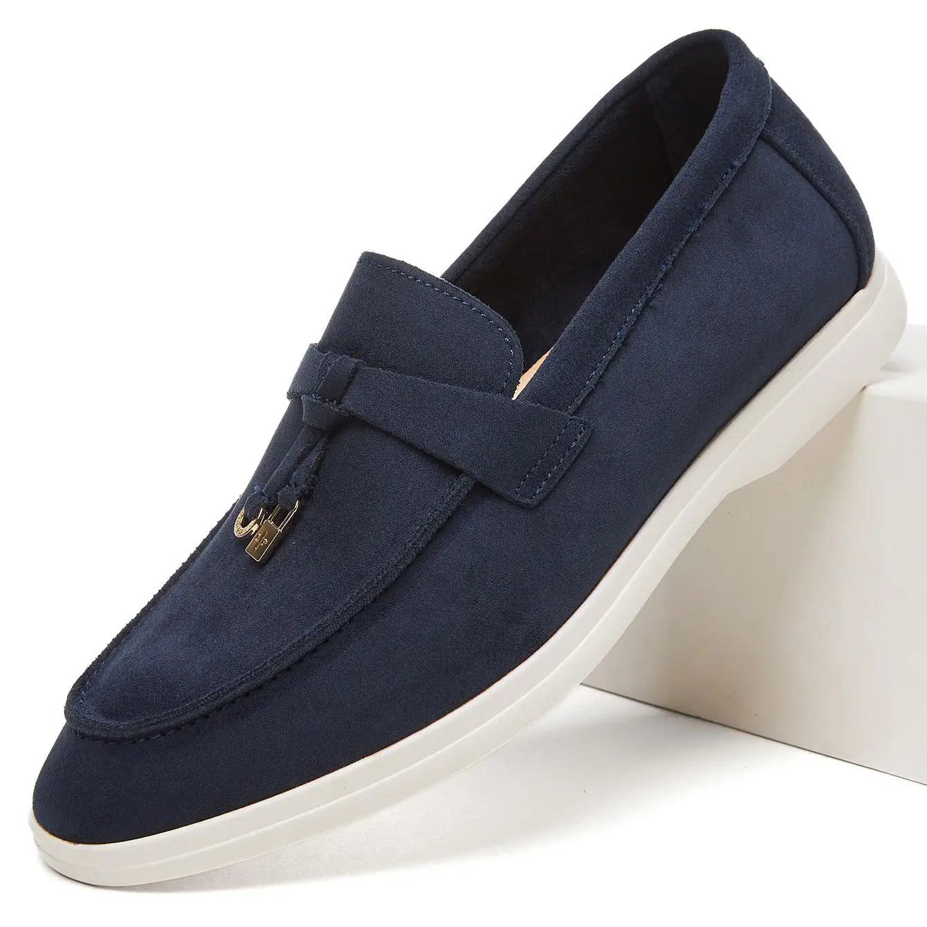 Desai Men's Faux Suede Loafers Metal Buckle Tassel Slip-on Casual Driving Shoes Lightweight Comfort Pi-Mart