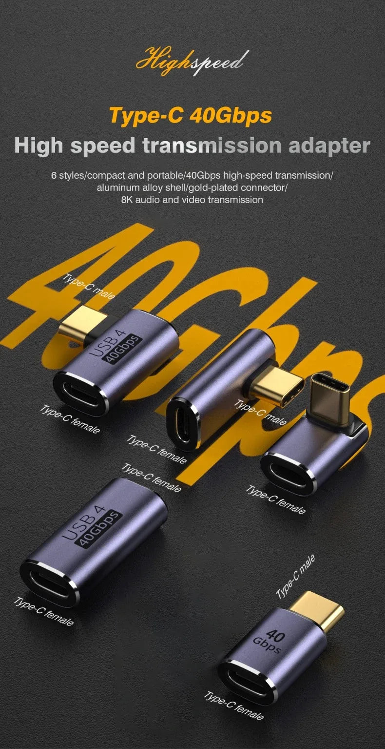 USB4.0 40Gbps OTG Type C 90 Degree Adapter 100W 5A USB C to Type C Fast Charging Converter USB C Data Adapter For Macbook 8K60HZ Pi-Mart