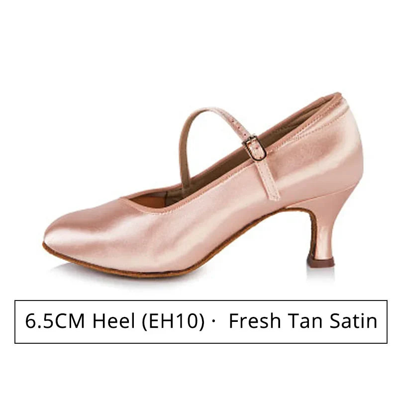 BD Dance Women Standard Shoes 138 ClASSIC Fresh Tan Satin High Heel Ladies Ballroom Dance Shoes Soft Outsole Modern Dance LadyShow.Store