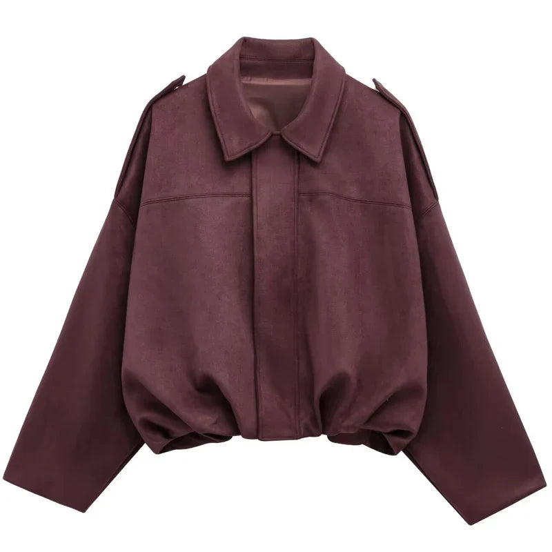HXAO Suede Cropped Jacket Women's Bomber Jacket Oversized Batwing Sleeves Outerwears Lady Casual Loose Coat Street Style Jackets LadyShow.Store