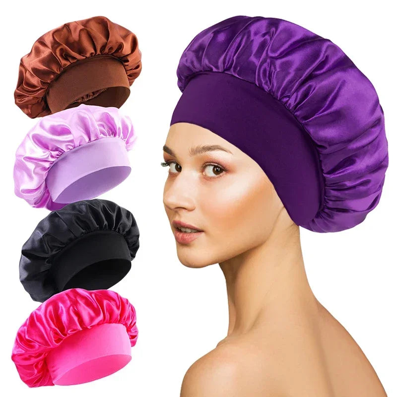 1pcs Soft Silk Satin Lined Bonnet Large Satin Hair Bonnet Household Sleep Shower Cap Hair Wrap Cover for Long Hair Salon Tool Tri Light Beauty