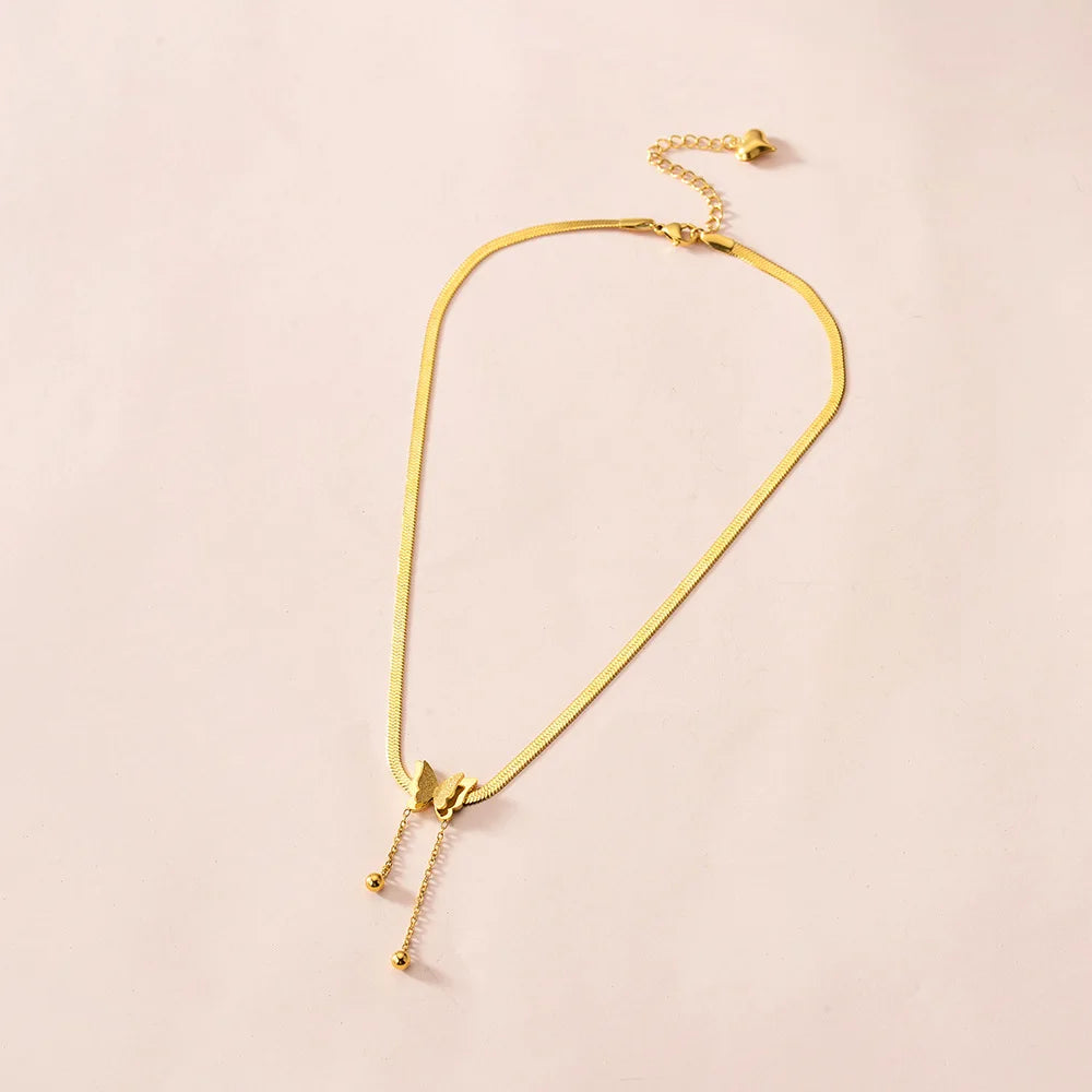 Vintage Butterfly Necklace Women Golden Stainless Steel Blade Snake Chains Aesthetic Charms Choker Women jewelry Gift To Mujer Pi-Mart