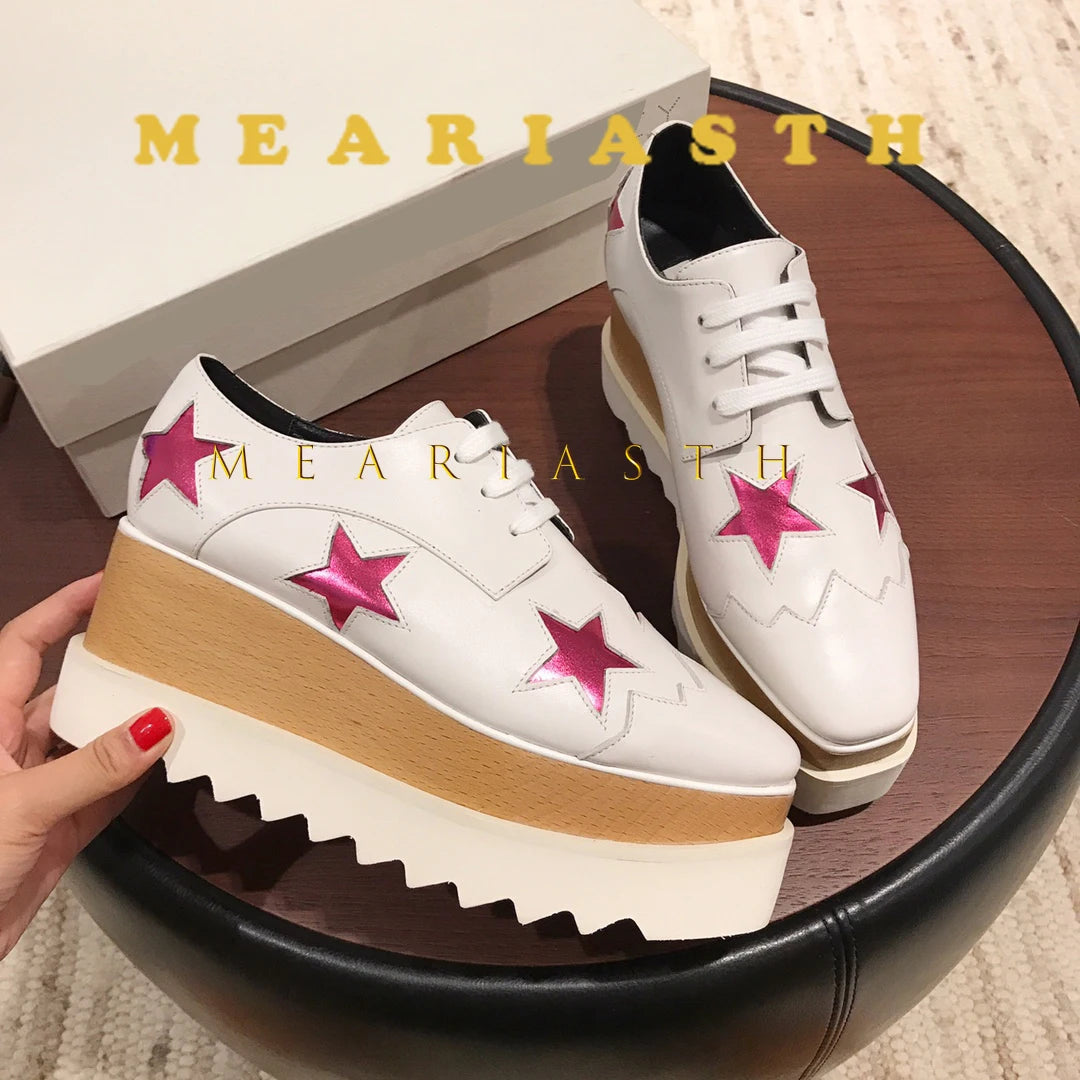 Women Walking Sneakers Autumn Lace-up High Platform Chunky Shoes Breathable Leather Shoes 8.5CM Winter Wedge Heels Casual Shoes Pi-Mart