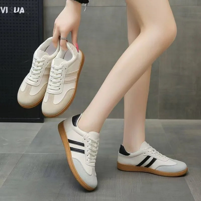 2025 Winter Women's White Platform Sneakers - Breathable Mesh Striped Casual Shoes Comfortable Flat Shoes Pi-Mart