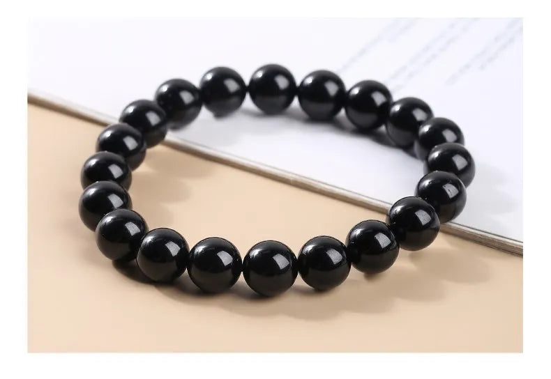 JD Natural Stone 7A Black Tourmaline Bead Bracelets Women Healing Crystals Chakra Yoga Meditation Jewelry Schorl Strand Bangles Pi-Mart