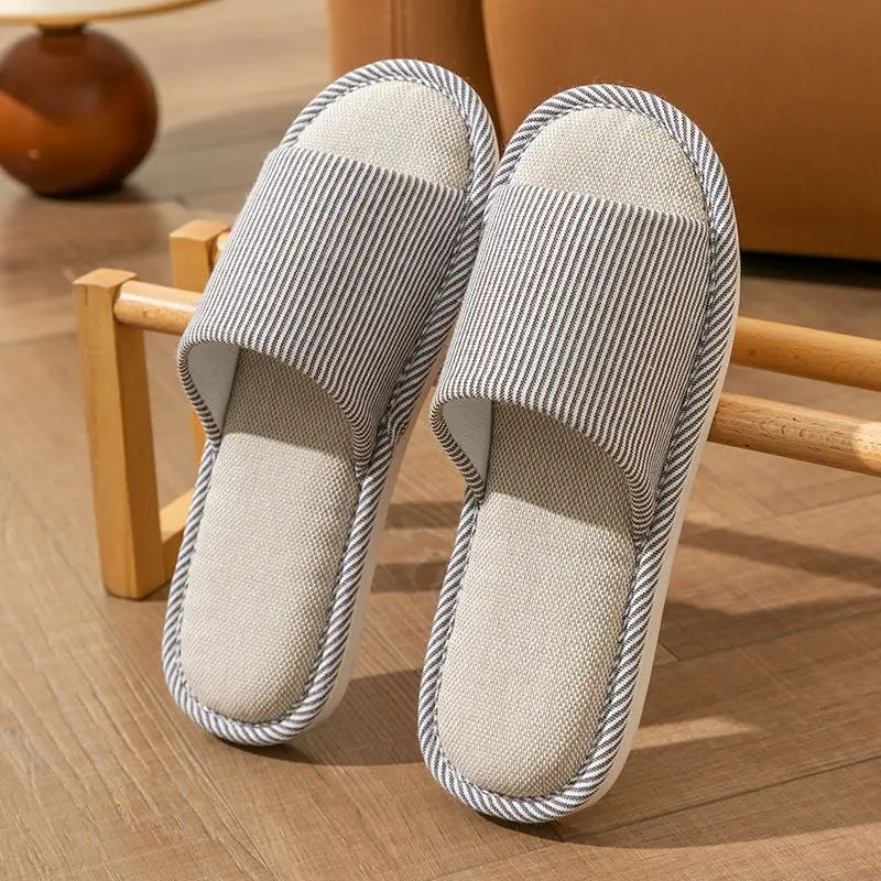 Four Season Linen Home Slippers Women Indoor Bedroom Women House Slides Autumn Unisex Lovers Shoes Adults Outdoor Casual Sandals LadyShow.Store