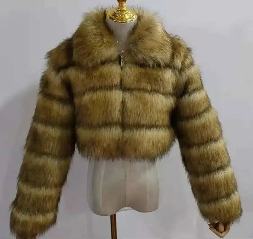 DEAT Fashion Women's Faux Fur Coat Lapel Zipper Long Sleeves Loose Thick Imitation  Fur Short Jacket Winter New 7AB6103 Pi-Mart