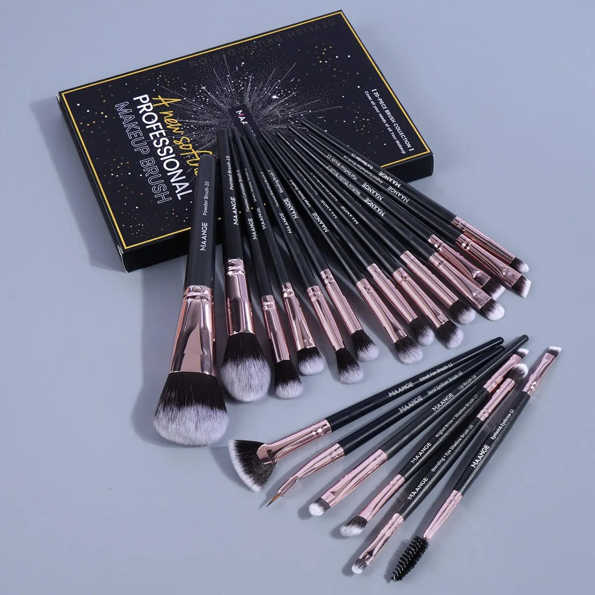 Maange 20Pcs Makeup Brushes with Box Professional Cosmetic Powder Eye Shadow Foundation Blush Blending Beauty Tool For Women Tri Light Beauty