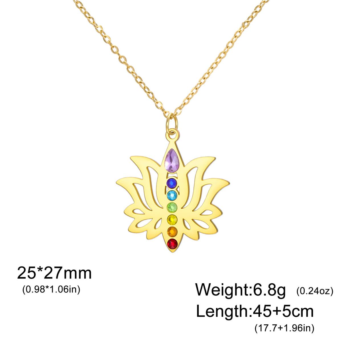 Gold Plated 7 Chakra Lotus Flower Necklace with Om Symbol Spiritual Yoga Jewelry Seven Colorful Zircon Lotus Flower Necklace Pi-Mart