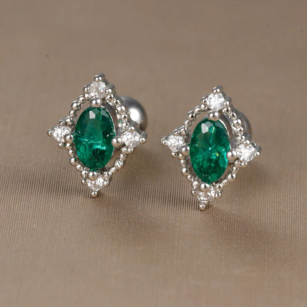 2PC Stainless Steel Little Stud Earring for Women Tiny Green Crystal Zirconia Cartilage Helix Tragus Piercing Earrings Jewelry Pi-Mart