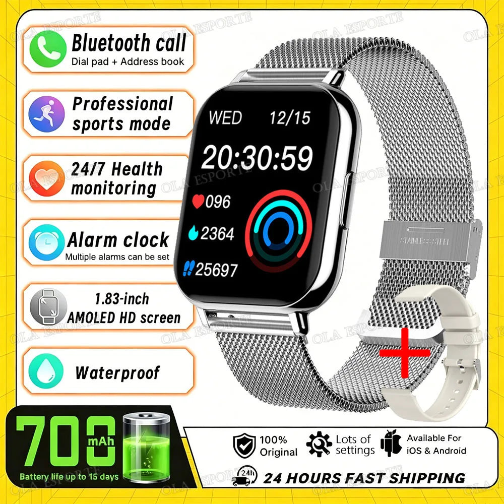 2026 Upgraded Smart Watch Heart Rate Blood Oxygen/Pressure Sleep Monitoring Bluetooth Call Voice Assistant Sport Mode Smartwatch LadyShow.Store