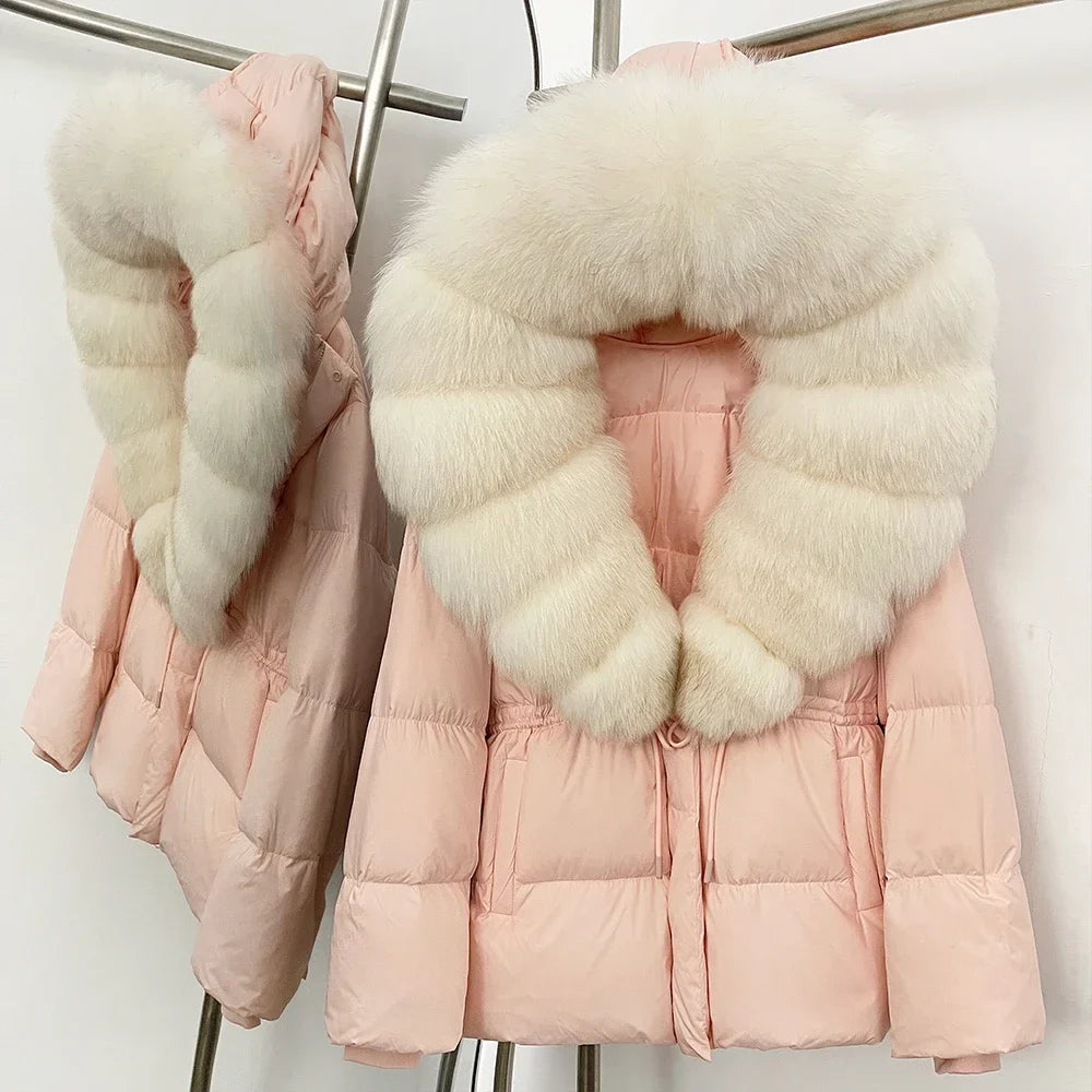 Reality Fur Jacket Real Fur Collar Duck Down Coat Female Winter Hooded Warm Fox Fur Coat Women Natural Raccoon Fur Puffer Jacket LadyShow.Store