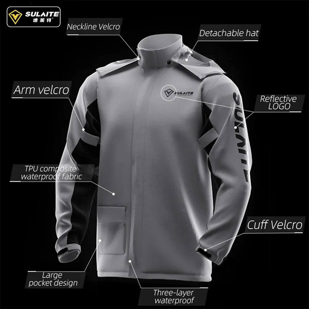 SULAITE Rain Suit Motorcycle Rain Gear Suit for Men & Women Jackets & Pants Reflective Waterproof Breathable Rainsuit LadyShow.Store